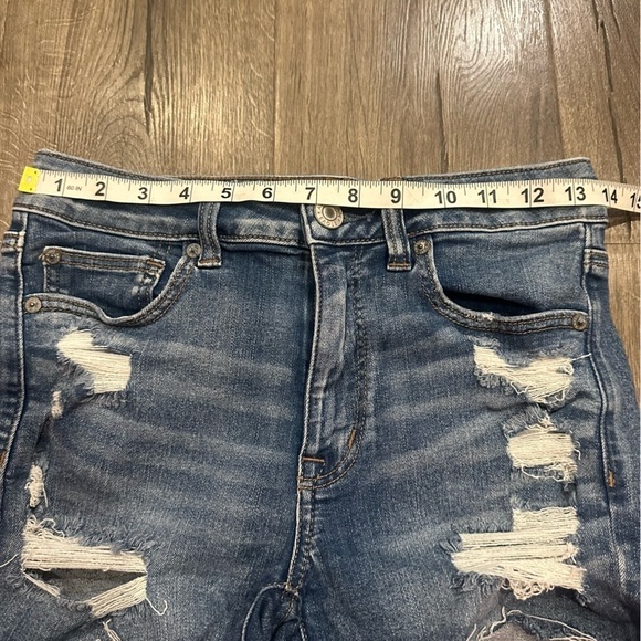 American Eagle Denim Jean Shorts Women's Next Level Stretch Hi Rise Shorty Sz 6 - Picture 9 of 14